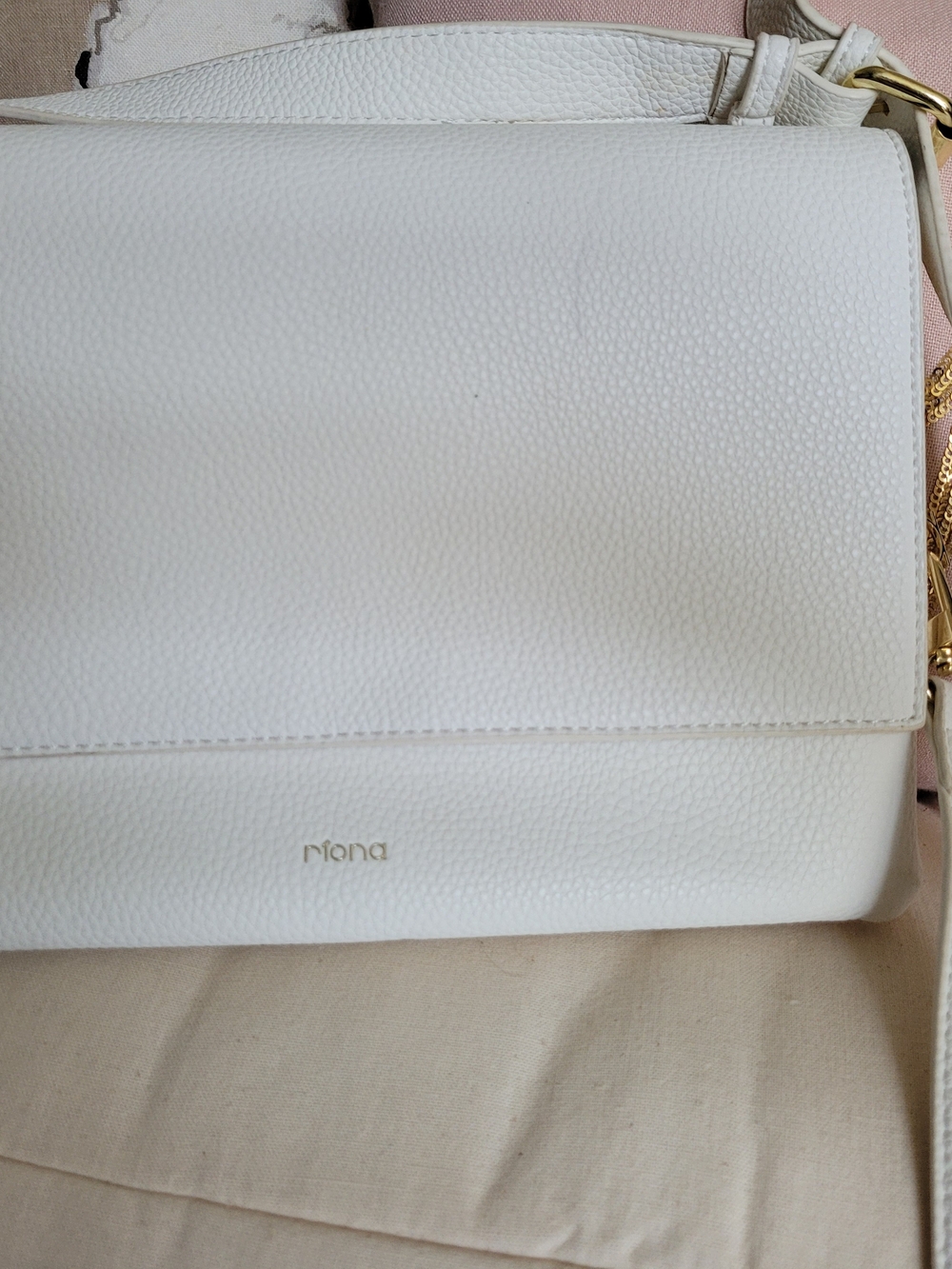 RIONA White Pebbled Leather Crossbody Bag